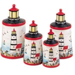  Light House Ceramic Canisters Set of 4 Table Top