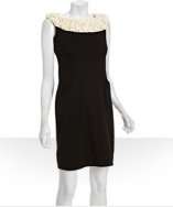 Taylor black stretch ponte rosette detail shift dress style# 311467401