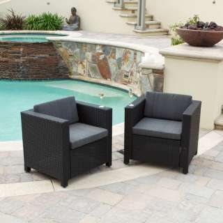 Outdoor Patio Furniture Set of 2 Luxury All Weather Wicker Club Chairs 