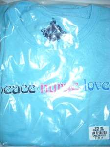 NWT PEACHES TEE SHIRT peace nurse love SKY BLUE 4262 CRYSTALS BETWEEN 
