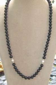 Genuine 18 Black Onyx, Gold & Pearl Bead Necklace  