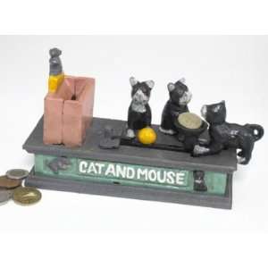    Cat and Mouse Authentic Foundry Iron Mechanical Bank Toys & Games