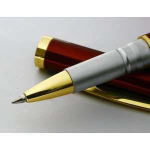  Classic Bright Vivid Red Roller Ball Pen Golden Ring & Tip 