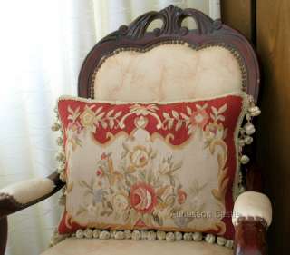 Shabby French Chic Aubusson Rose Pillow Cover RED CREAM  