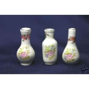 Dollhouse Miniature Set of 3 Floral Vases Toys & Games