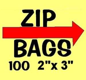 100 Ziplock 2 x 3 small Plastic ziploc Jewelry BAGS 2MM  