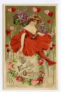   Valentine Postcard Schmucker Artist Hearts Red Dress xv2816  
