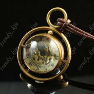 Steampunk Copper Mechanical Pocket Watch Leather Cord  