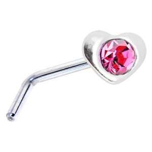  Sterling Silver Pink Gem Heart L Shaped Nose Ring: Jewelry