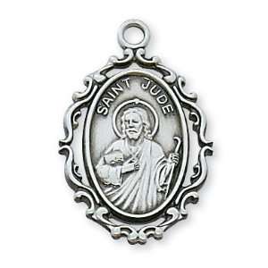 Sterling Silver Round Saint Jude Patron Saint Medal Pendant Necklace