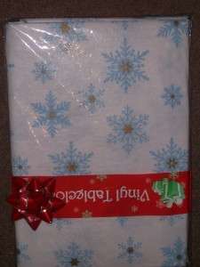 Christmas Vinyl Tablecloth 60 Round Snowflake NEW  