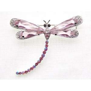   Pink Rhinestone Crystal Tiny Beaded Tail Costume Dragonfly Brooch Pin
