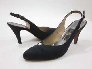   black satin slingback pumps in a size 7 these shoes have rounded