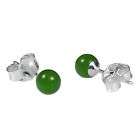 4mm Dark Green Jade Ball Studs Post Earrings 925 Silver
