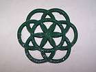 Trivet for woodstove to hold kettle, cast iron, painted green,7 5/8 
