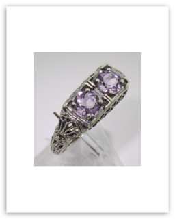 Unique Amethyst Filigree Ring   Sterling Silver Size 7  