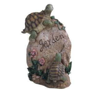   Polyresin Two Turtles On Garden Stone Plaque Statue