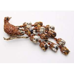   Smoked Topaz Crystal Rhinestone Peacock Bird Tail Brooch Pin: Jewelry