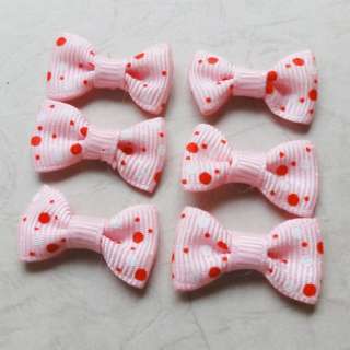 Adorable Sweet Mini Bows (6)   pink polka dot FOR scrapbooks, cards 
