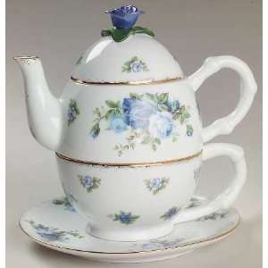Royal Albert Moonlight Rose Individual Tea Pot with Cup & Saucer, Fine 