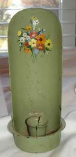 VINTAGE GREEN TOLE PAINTED METAL TAPER CANDLE HOLDER SCONCE  