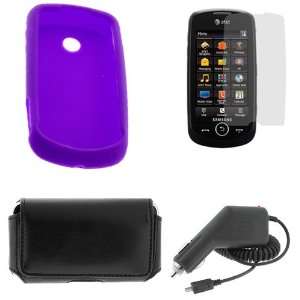 Purple Silicone Skin Case+LCD Screen Protector+Black Car Charger+Black 