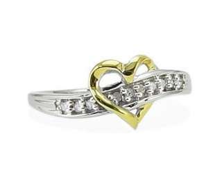 10K Two Tone Heart Shaped Ring w/ Diamond Accent Band  