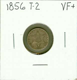 1856 3C Silver Type 2 Very Fine+ (VF+) Three Cent Silver  
