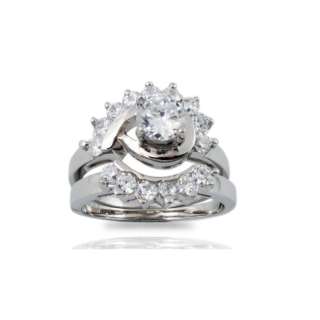 Sterling Silver Unique Wave Design Engagement Wedding Ring Set Premium 