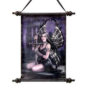 Dark Revenge Warrior Fairy Scroll Tapestry Gothic Wall Hanging  