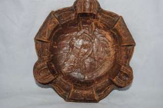 Vintage SYROCO WOOD Ash tray with a Western Horse theme  