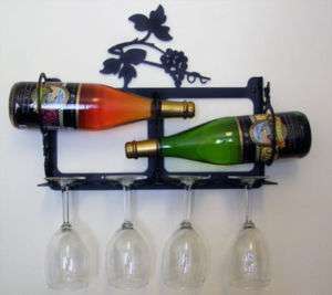 Wrought Iron Wall Mount Wine Bottles Rack Holder Glass  
