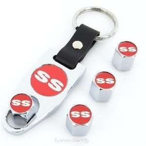   SS Red Logo Chrome Tire Valve Caps + Wrench Key Chain: Automotive