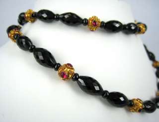   Natural 180ct Black & 8ct Red Spinel Gemstone 18K Yellow Gold Necklace