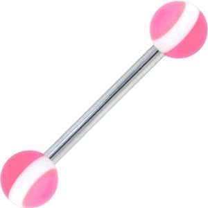  Pink White Striped Barbell Tongue Ring Jewelry