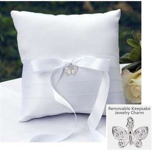   Charm Ring Bearer Pillow Wedding Ceremony Bridal White Satin Ribbon