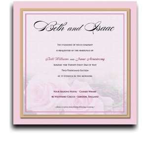  190 Square Wedding Invitations   Baby Pink Roses on Pink 
