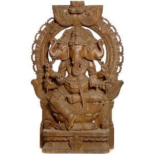   Tri Mukha Ganesha   South Indian Temple Wood Carving